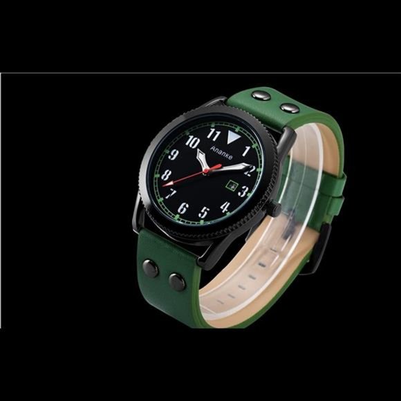 ANANKE Men’s Fashion Black Leather Band Quartz Wrist Watch